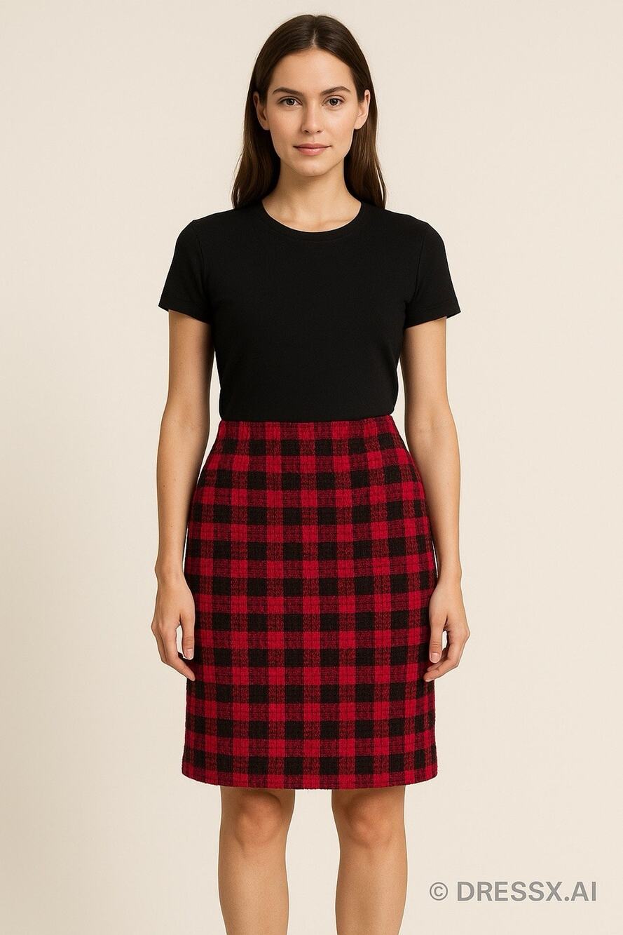 CHANEL Boutique Vintage Tweed Skirt Fuschia Black Check US 8